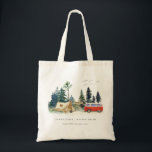 Tote Bag Elegant Camping Watercolor Pine Forest Wedding<br><div class="desc">Elegant Camping Watercolor Pine Forest Theme Collection.- it's an elegant script watercolor Illustration of forest pine trees with camper van, tent and camping sign, perfect for your camp side wedding & parties. It’s very easy to customize, with your personal details. If you need any other matching product or customization, kindly...</div>