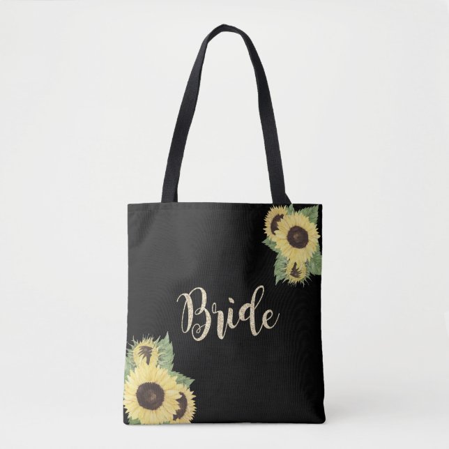 Tote Bag Élégant Chic Black, Fleurs de soleil, Mariée (Devant)