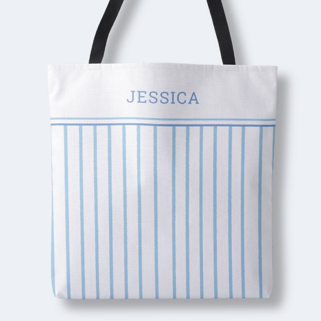 Tote Bag Élégant Chic Bleu et Blanc Motif Rayé Simple (Elegant Chic Blue and White Simple Striped Pattern Tote Bag)