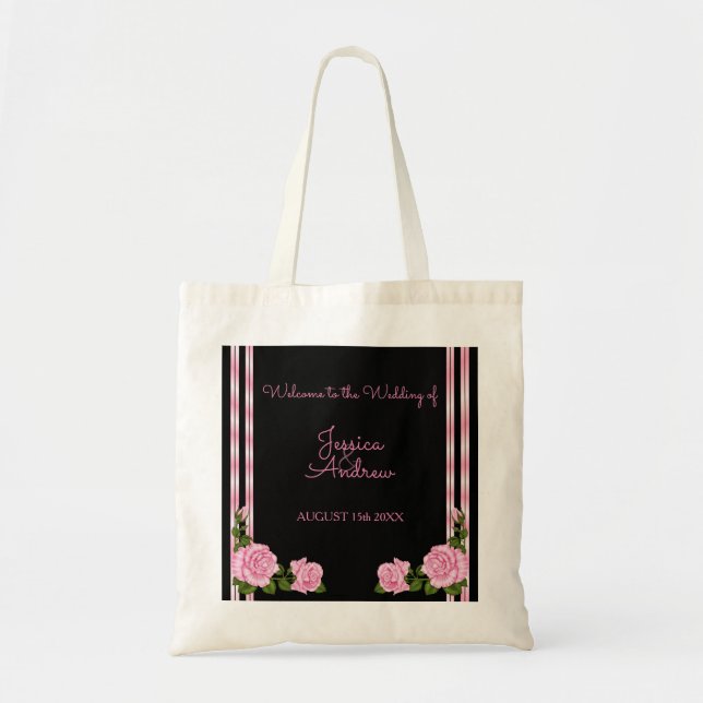 Tote Bag Élégant Chic Coin Bouquet de Roses Mariage (Devant)
