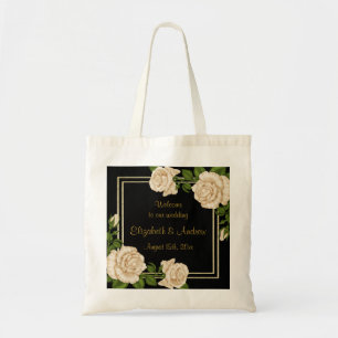 Tote Bag Élégant Chic Coin Ivory Roses Bouquets Mariage