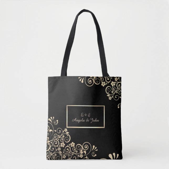 Tote Bag Elégant Chic Gold Flowers, Cadre (Devant)