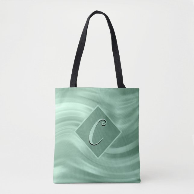 Tote Bag Élégant Chic Turquoise wirl Monogramme moderne (Devant)