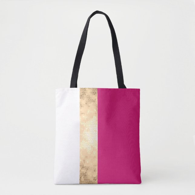 Tote Bag élégant clair faux or rose rayures blanches (Devant)