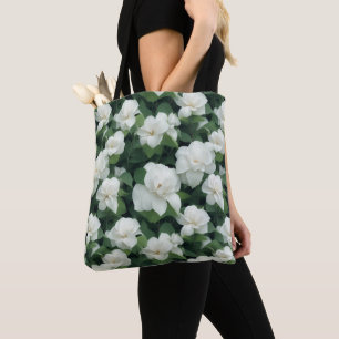 Tote Bag Élégant classique vert botanique blanc floral