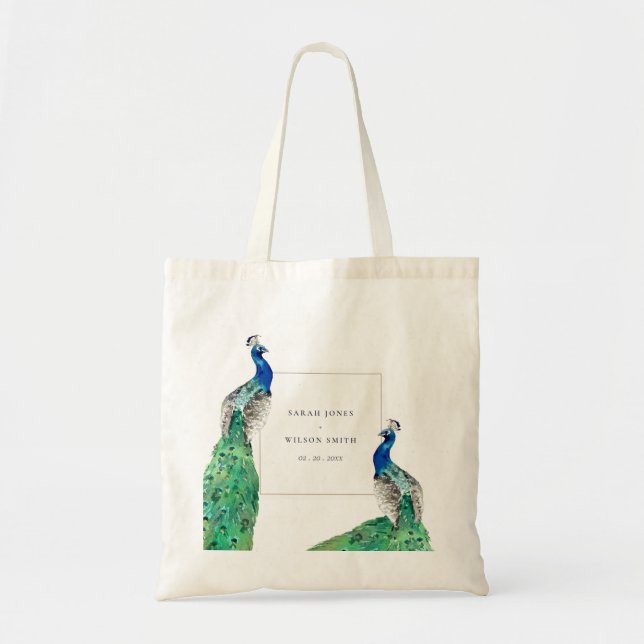 Tote Bag Elégant Classy Ornate Aquarelle Peacock Mariage (Devant)