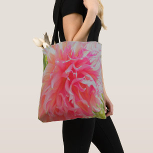 Tote Bag Elégant corail et Dahlia décoratif rose