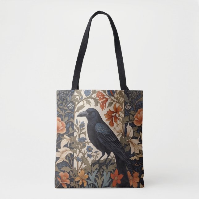 Tote Bag Elégant corbeau noir William Morris Inspiré Floral (Devant)