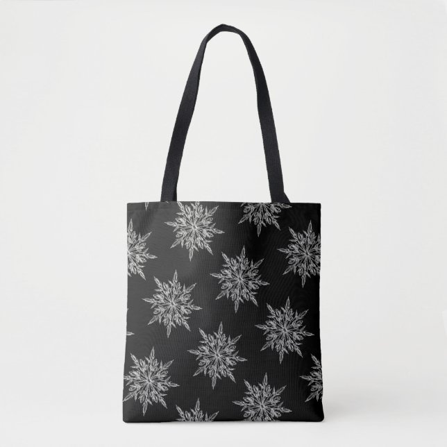 Tote Bag Elégant cristaux de glace Motif sur noir (Devant)
