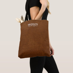 Tote Bag Elégant Cuir Brown Texture Regardez avec votre nom