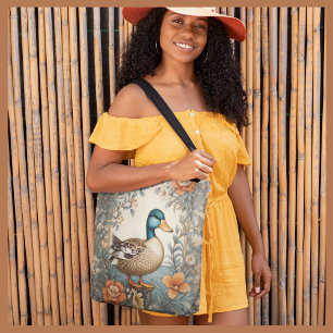 Tote Bag Élégant Cute Plump Canard Vintage Floral
