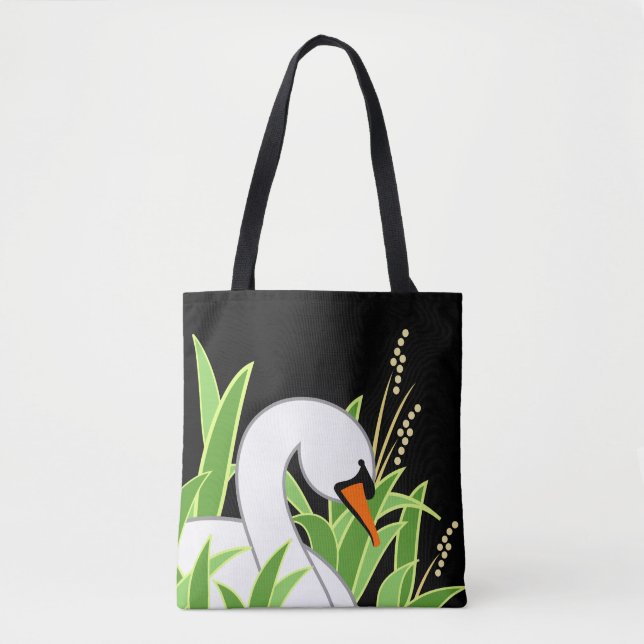 Tote Bag Élégant Cygne sur Arrière - plan noir (Devant)
