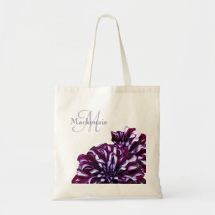Tote Bag Élégant dahlia violet fleurs monogramme nom person