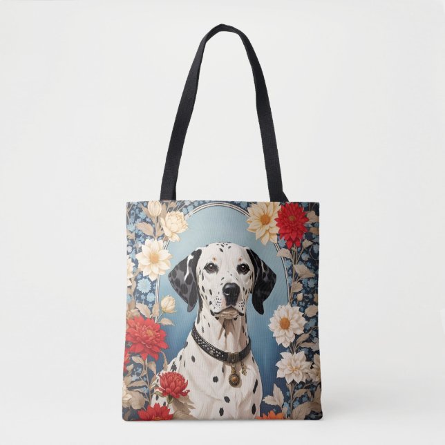Tote Bag Elegant Dalmatian with Dahlia Flowers (Devant)