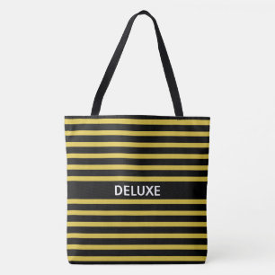 Tote Bag Elégant Deluxe sur Noir et Golden Striped