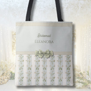 Tote Bag Élégant Demoiselle d'Honneur Fleurs Rayures Coquet