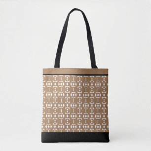 Tote Bag Elégant Diamants Noir, Beige et Blanc