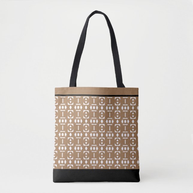 Tote Bag Elégant Diamants Noir, Beige et Blanc (Devant)