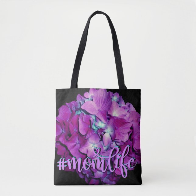 Tote Bag Elégant doux Magenta turquoise hydrangées florales (Devant)