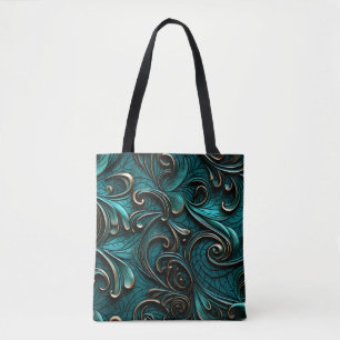 Tote Bag Élégant, Élégant, Faux Turquoise Embossé Cuir
