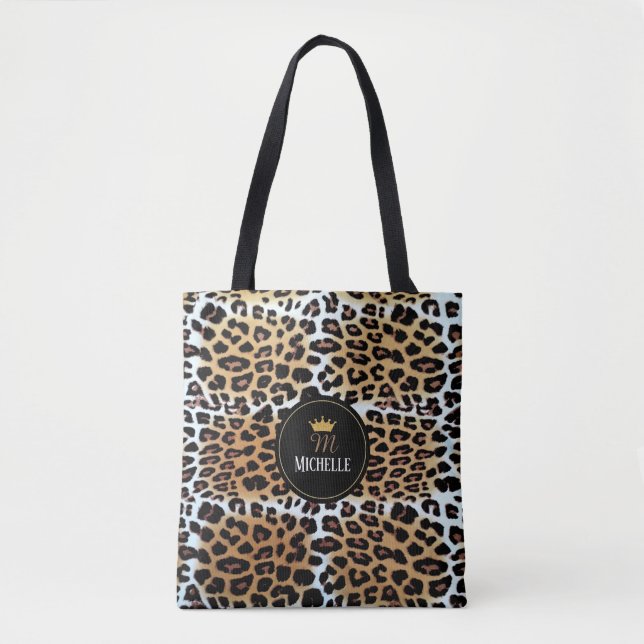 Tote Bag Elégant Empreinte de léopard Couronne personnalisé (Devant)
