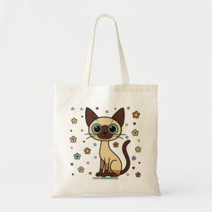 Tote Bag Élégant Enrique Floral Siamese Chat