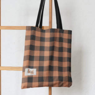 Tote Bag Élégant Épaule Plaid couleur orange et noire