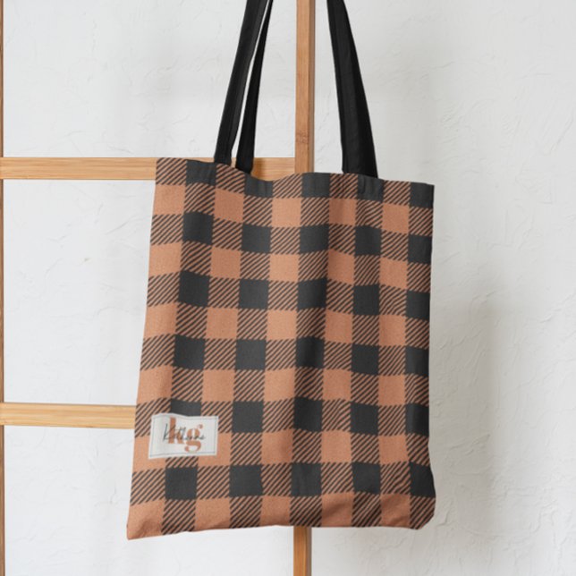 Tote Bag Élégant Épaule Plaid couleur orange et noire (Créateur téléchargé)