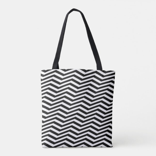 Tote Bag Elégant et inhabituel Zig Zag noir Chevron Stripes (Dos)