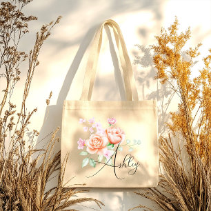 Tote Bag Élégant et Stylé Rose Pâle Floral Demoiselle d'Hon