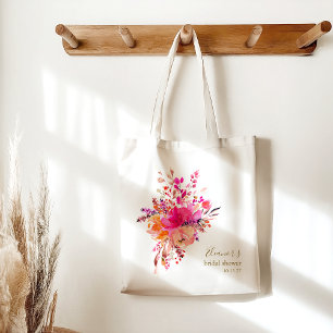 Tote Bag Élégant Favori Personnalisé Fleurs Rose Chaud pour