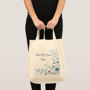 Tote Bag Élégant Fleurs Bleues de Mariage