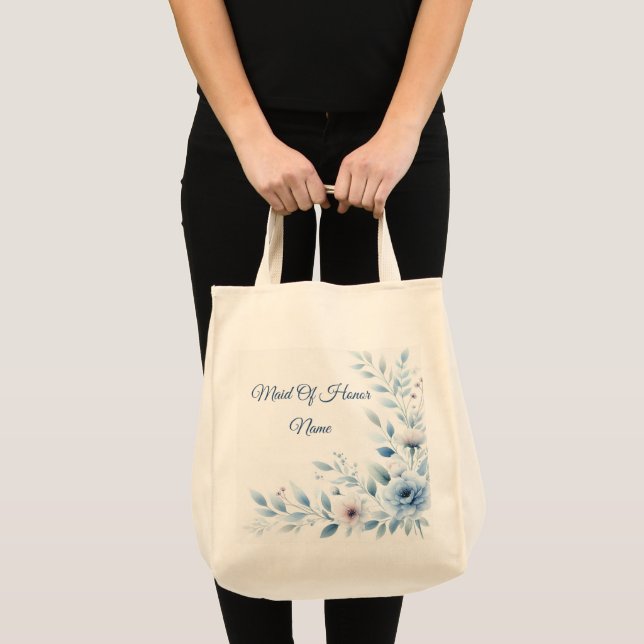 Tote Bag Élégant Fleurs Bleues de Mariage (Devant (produit))