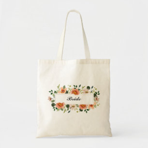 Tote Bag Élégant Fleurs Mariée Style Orange Roses