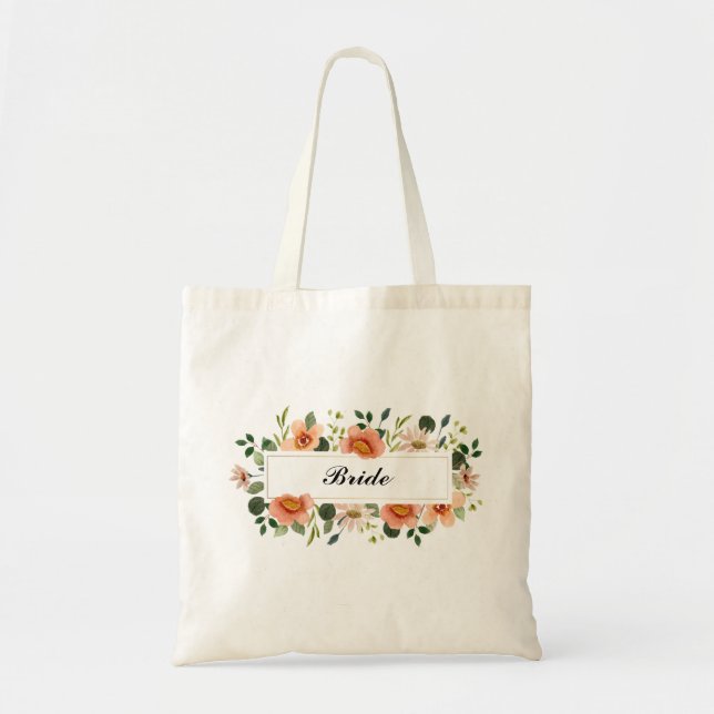 Tote Bag Élégant Fleurs Mariée Style Orange Roses (Devant)