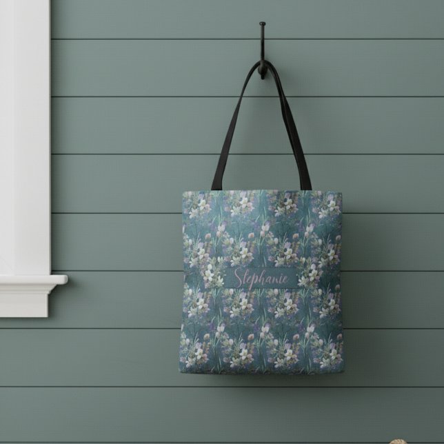 Tote Bag Élégant Fleurs Sauvages Rustiques Sur Le Monogramm (Créateur téléchargé)