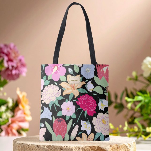 Tote Bag Élégant floral noir chic tendance unique (Créateur téléchargé)