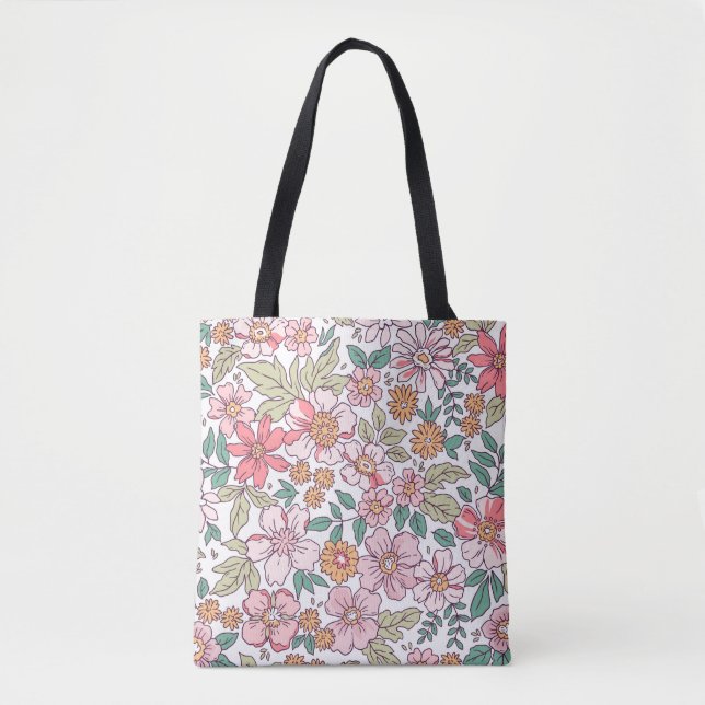 Tote Bag Elegant floral pattern in small hand draw flower.  (Devant)