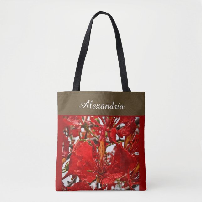 Tote Bag Elégant Flore Rouge Moderne Personnaliser (Devant)