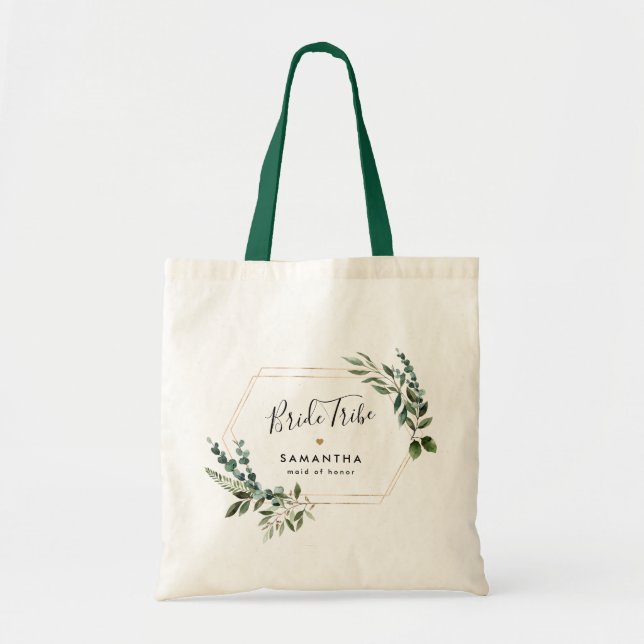 Tote Bag Elegant Geometric Greenery Leaves Bridal Party (Devant)