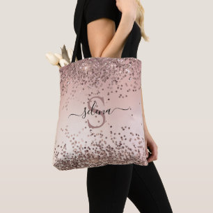 Tote Bag Élégant Glam Rose Gold Parties scintillant Initial