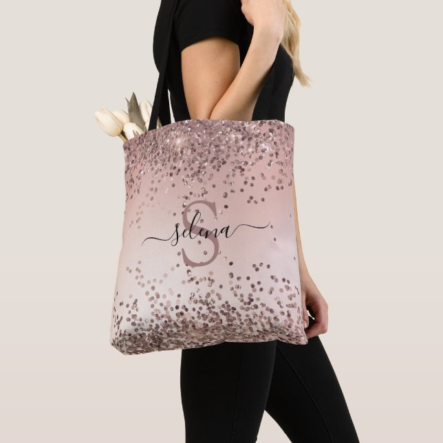 Tote Bag Élégant Glam Rose Gold Parties scintillant Initial (De près)