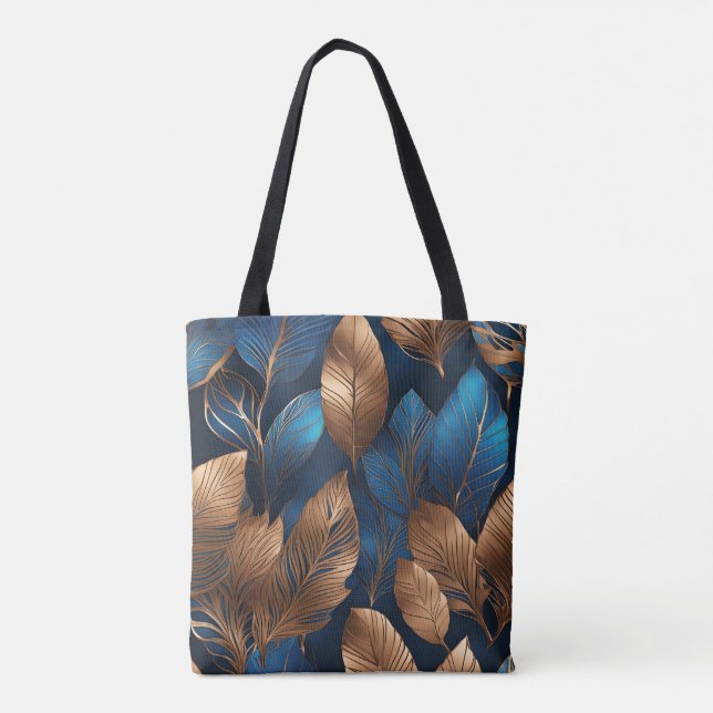 Tote Bag Elégant Gold Blue Foliage Nature Design (Dos)