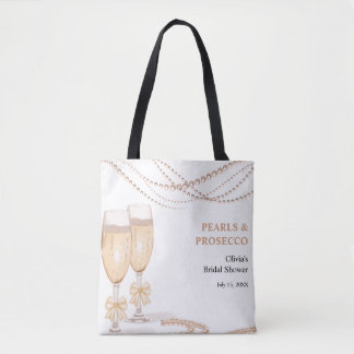 Tote Bag Elegant Gold Bow Pearls and Prosecco Bridal Shower
