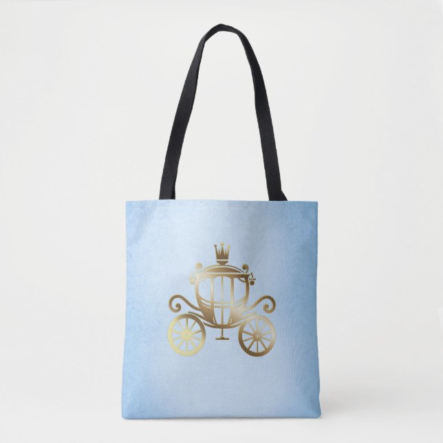 Tote Bag Elégant Gold Carriage Blue Storybook Princesse (Devant)