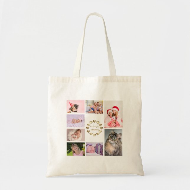 Tote Bag Elegant Gold Family Photo Collage Fête des Mères (Devant)
