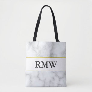 Tote Bag Élégant Gold Faux Marbres blancs Initiales Monogra
