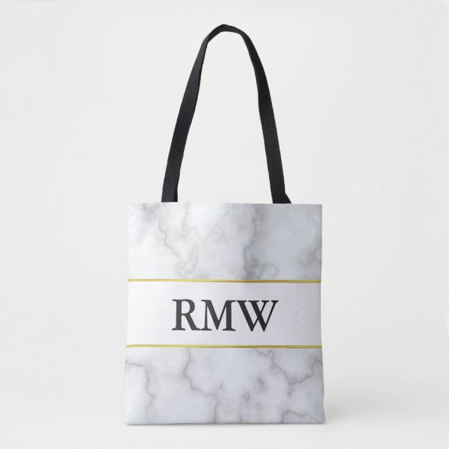 Tote Bag Élégant Gold Faux Marbres blancs Initiales Monogra (Devant)