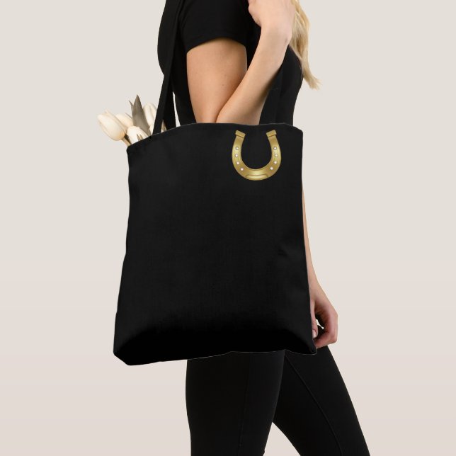 Tote Bag Elégant Gold Horseshoe sur Arrière - plan noir (De près)
