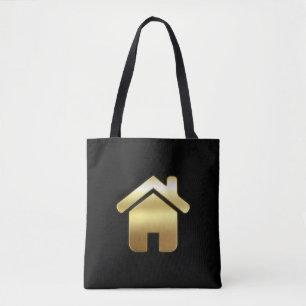 Tote Bag Elegant Gold House Symbole Real Estate Design